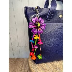 Purple Daisy Flower Leather Bag Charm Genuine Leather Purse Charm Flowers